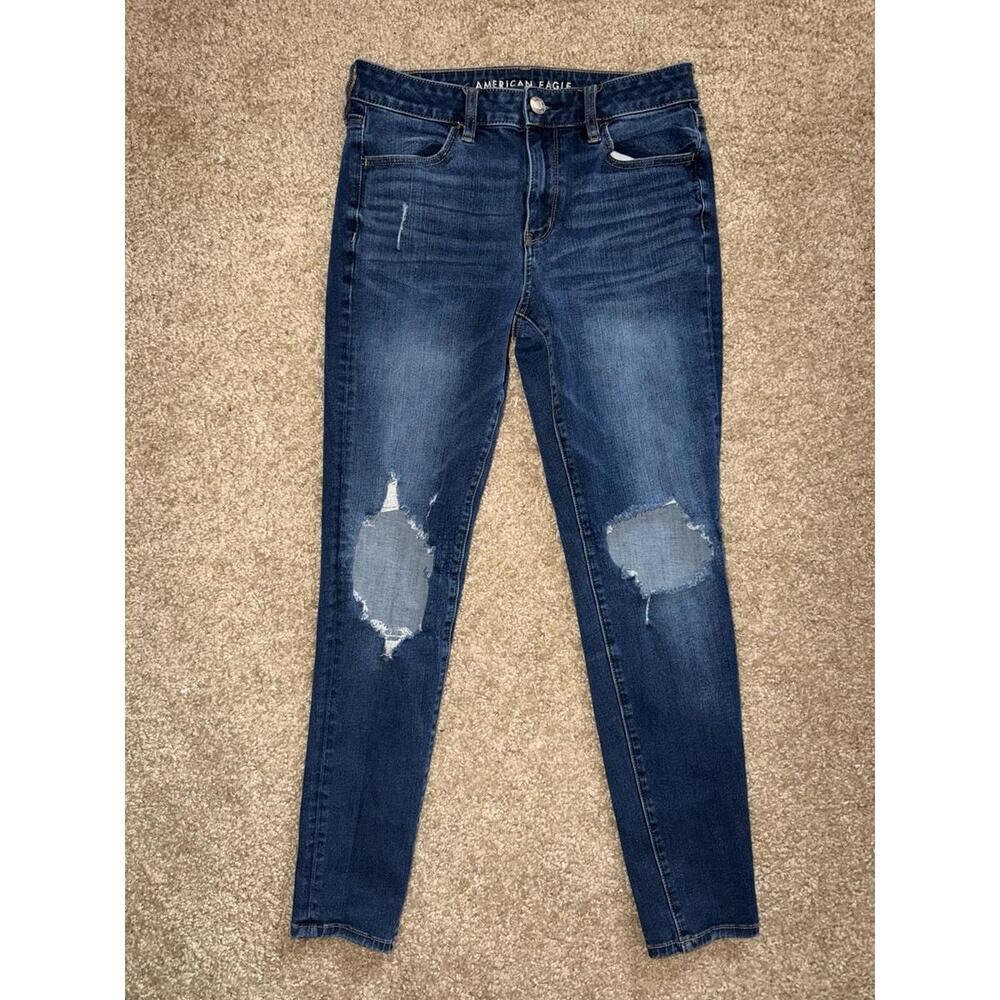 American Eagle Hi-Rise Jegging Size 8 360 Ne(x)t Level Stretch Distressed Denim
